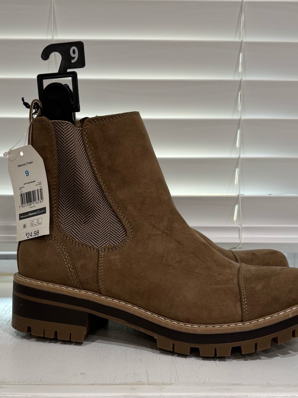 Time and Tru Taupe Suede Chelsea Lug Booties